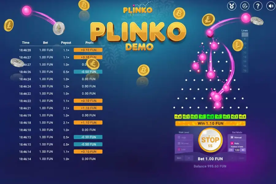 Настройки авто-режима в мобильной версии Plinko